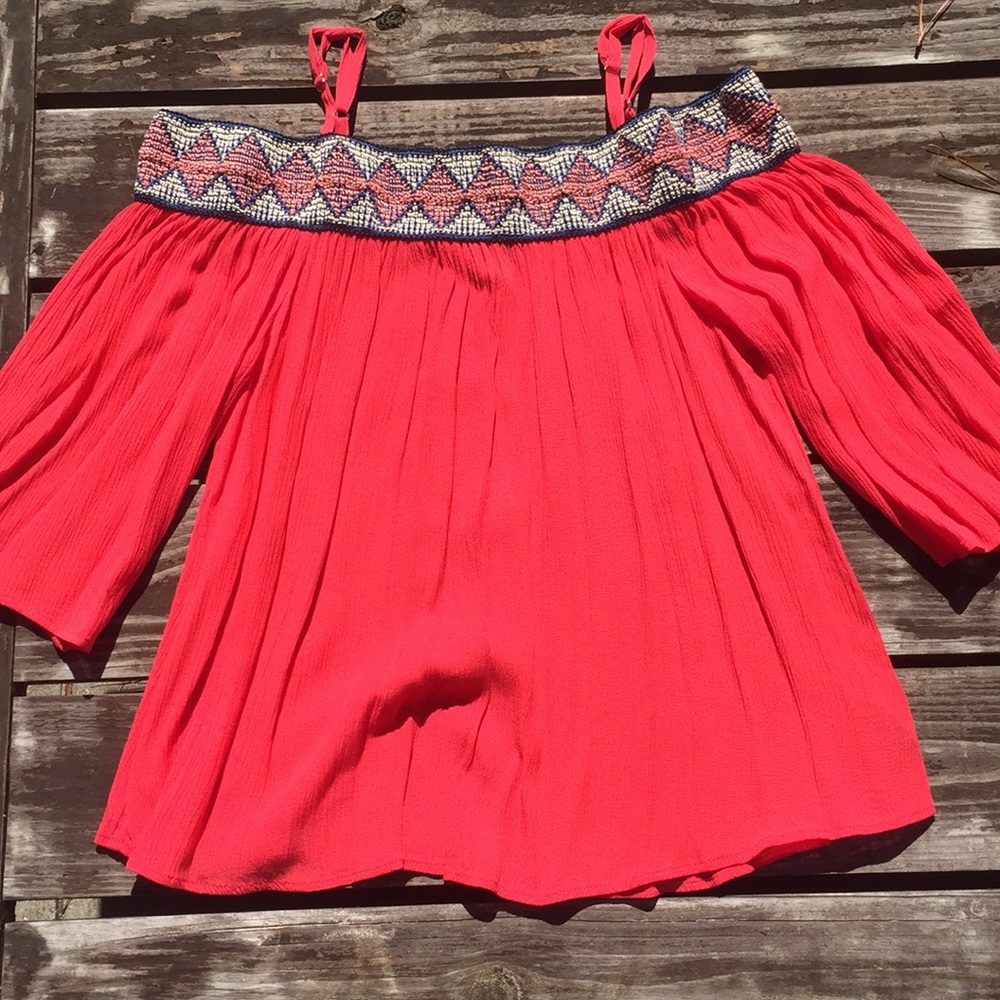 Red strapless top